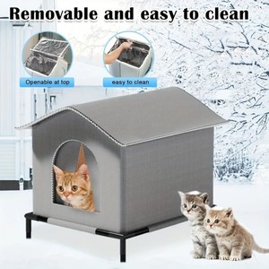 Dış Mekan Isıtmalı Plastik Kedi Evi Kışlık İzole Su Geçirmez Rüzgar Geçirmez Barınak Yükseltilmiş Taban Isıtma Pedleri Yabani Kediler İçin - Product Image 5