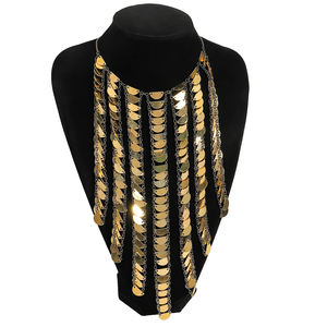 قلادة عنق أنيقة بتصميم هندسي مع ترتر متعدد الطبقات مع سلسلة قلادة بتصميم شخصية بسيطة وعتيقة - Product Image 2