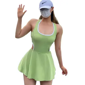 यू-गर्दन अल्ट्रा-उच्च लोचदार जल्दी सुखाने सांस बैडमिंटन टेनिस पोशाक कपड़े योग खेल पोशाक के साथ छाती पैड के लिए महिलाओं