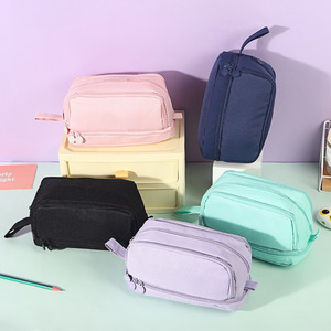 Pencil <b>Bag</b> Fabric Zipper Closure Multi Functional <b>School</b> Office Use Pastel Colors Student Stationery Case - Product Image 1