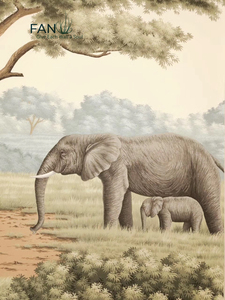 Superbe papier peint en soie avec paysage de la savane africaine et girafes - Garantie 1 an - Design graphique pour murs d'escalier - Product Image 5