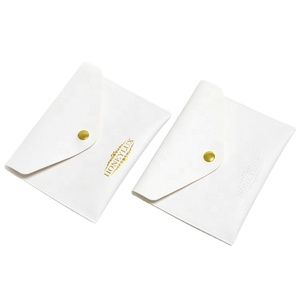 <b>White</b> PU Leather <b>Envelope</b> Button Flap Jewelry Pouch with Custom Embossed logo - Product Image 6