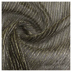 New Arrival 110gsm Moonlight Knit Fabric Stretch 0.3mm Crinkle Pleated Crepe Shiny Metallic Lurex Mesh Fabric for Lining