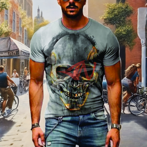 Oferta de Verano: Camiseta Casual con Estampado Integral de Calaveras, Alta Calidad, Venta al Por Mayor, Corte Holgado, 180 Gramos, Tejido 100% Poliéster - Product Image 2