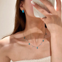 Collier pendentif en zircon cubique turquoise à la mode vintage pour femmes filles accessoires de fête bijoux