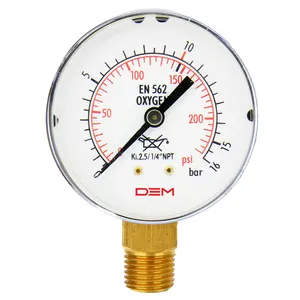DEM 50mm Diámetro 0-15 <span class=keywords><strong>PSI</strong></span> 0-10 Bar 300bar Manómetro LPG Aire Acero inoxidable 1/4 NPT Manómetros - Product Image 1