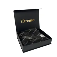 Paket hadiah kustom mewah kemasan kotak hadiah berjajar sisipan Satin hitam magnetik dengan kemasan dalam Satin
