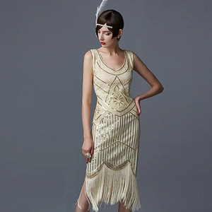 Robe rétro des années 1920 à franges, sans bretelles, en satin, robe vintage de club, costume de scène - Product Image 3