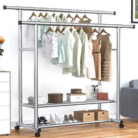 Nouveau design en acier inoxydable 2 couches télescopique Double tige porte-vêtements sac mobile étendoir pour chambre balcon matériau métallique