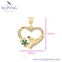 001176102 XUPING Pendentif Cœur Creux Oiseau Floral en Cristal Zircon Coloré Breloque Amour pour Collier Femme