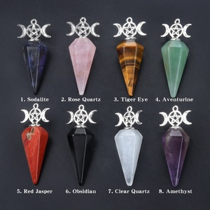 Pendolo per Meditazione Ipnosi, Piramide Esagonale Trifasica per Guarigione <span class=keywords><strong>Lunare</strong></span>, <span class=keywords><strong>Pietra</strong></span> Naturale di Cristallo Feng Shui - Product Image 3