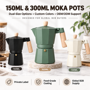 Kingze Classic 150ml 300ml Aluminium Moka Pot Portable Business Espresso Cafetière pour Home Office Stovetop Moka Maker - Product Image 1