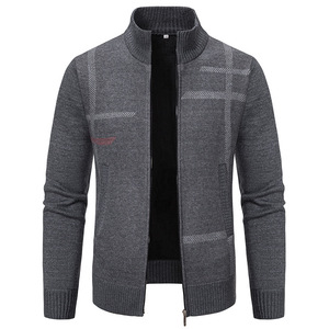 Autumn Winter Unisex Eco-Friendly Windproof Slim Fit Woolen Knit <strong>Mandarin</strong> <strong>Collar</strong> Thick Warm Casual <strong>Jacket</strong> with Zipper Closure - Product Image 2