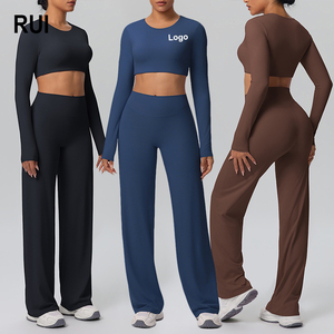 RUIQUWIN Women's Yoga 2 Piece Set High Waist Yoga Pants Crew <b>Neck</b> Crop Top Built-in Bra <b>Pads</b> Moisture Wicking Gym Clothes - Product Image 1