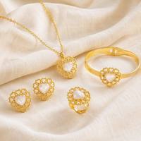 JUSNOVA Set Perhiasan Liontin Mutiara Hati Baja Anti Karat Berlapis Emas 18k untuk Wanita, Tahan Air, Anti Kusam, Desainer, Fashion Mewah