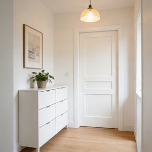 Porte d'appartement moderne de style Shaker, en bois massif prélaqué blanc, à âme creuse en polymère, moulée, insonorisée - Product Image 4