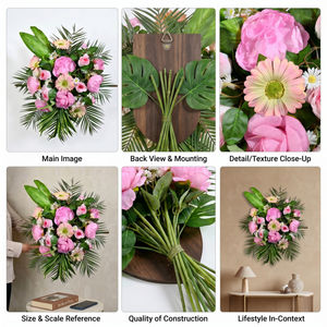 <b>Artificial</b> Pink Rose and Daisy <b>Bouquet</b> Decorative Wreath and Swag Floral Arrangement for Home Wedding Wall Decor - Product Image 6