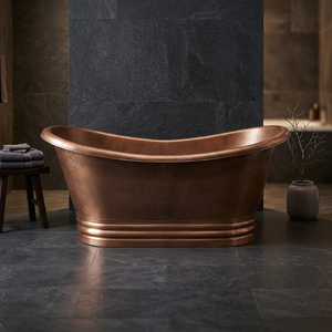 Bañera Ovalada de Cobre de Lujo Clásica, Independiente, con Base Acanalada - Artesanía India Duradera para Adultos - Product Image 1