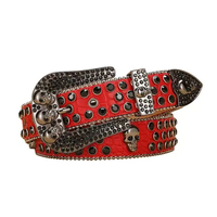 Ceinture avec boucle en alliage, motif crâne, style punk Y2K, article transfrontalier européen et américain le plus vendu, incrusté de diamants.