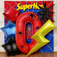 Nouveau ballon en aluminium rouge numérique de 32 pouces avec autocollant araignée pour fête d'anniversaire