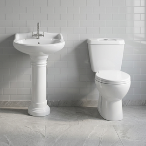 Ensemble WC et lavabo en céramique de haute qualité, deux pièces, avec piédestal, pour hôtels et salles de bain de projets - Product Image 1
