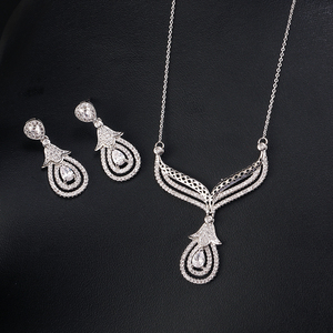 Ensemble de collier et boucles d'oreilles RAKOL SP415 pour femmes et hommes, avec zircon, bijoux pour anniversaire et mariage, tendance 2021 - Product Image 1