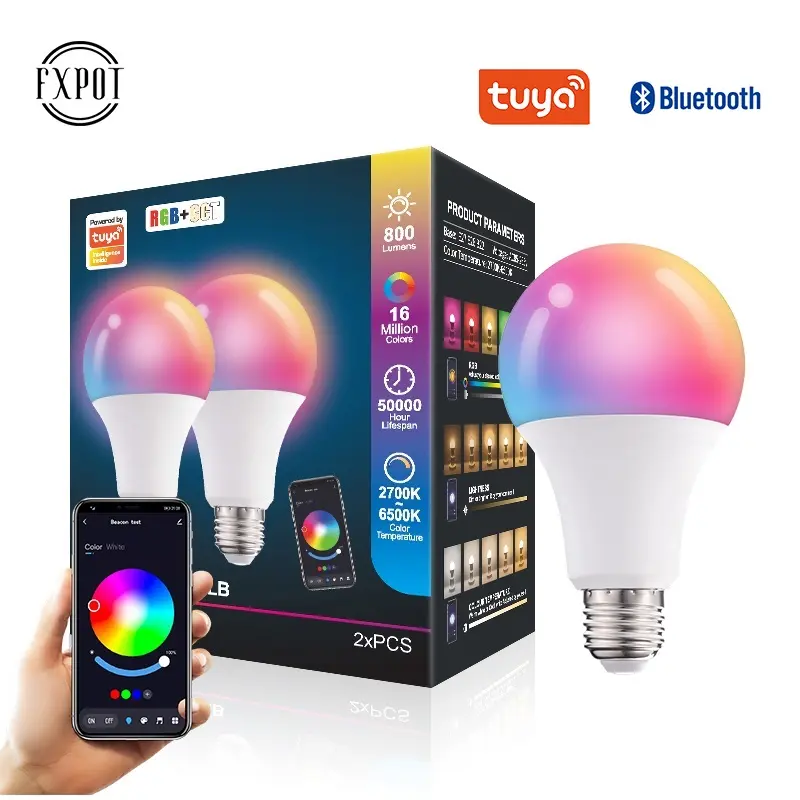 Fxpot Alexa Lamp Google Home Smart Control RGB Dimming B22 E26 E27 10w 12w 15w Led Bluetooth Light Bulb