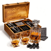 Juego de Decantador de Whisky con 2 Vasos Retorcidos, Piedras Enfriadoras, Caja de Regalo de Madera, Kit de Vasos de Whisky con Logotipo Personalizado para Bar