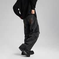 Jean droit noir délavé style rétro pour homme, marque de mode urbaine, design de créateur