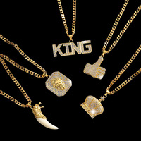 Collier pendentif Hip Hop en Zircon Cubique plaqué or 18 carats, acier inoxydable 316L, bijoux streetwear pour rappeur, chaîne maille cubaine