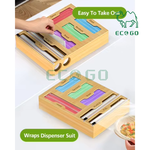 Bamboo Ziplock Bag Organizer With Tin <b>Foil</b> Cutter for <b>Kitchen</b> Drawer Use Bamboo Ziplock Bag Organizer - Product Image 6