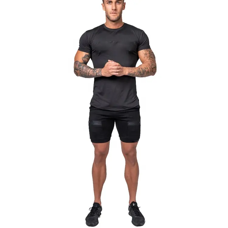 Özel Logo spor giyim sıkıştırma vücut geliştirme sıkı üst erkekler kuru hızlı gömlek kas erkekler kısa kollu Fit Top