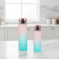 Bouteille d'eau de sport en plastique grande capacité à dégradé de couleurs avec ouverture à boire directement et cordon pour cyclisme en extérieur et utilisation portable