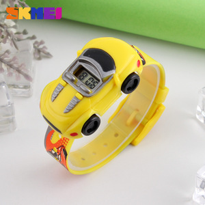 Skmei Cartoon Car Childrens Electronic Watch Digital Display Yellow PVC Strap Unisex Toy Gift Watch - Product Image 1