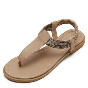 Elegant T-Strap <b>Flat</b> <b>Sandals</b> Microfiber Leather Open Toe Summer Women Shoes Breathable Slip-On EVA Outsole Drop Shipping - Product Image 3