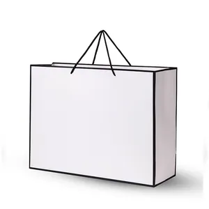 Bolsa de papel de Boutique de lujo, diseño personalizado, etiqueta privada negra, embalaje de ropa de zapatos, regalo de agradecimiento, tamaño A4