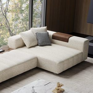 Elegante Conjunto de Sofás Reclinables Tapizados en Beige con Base de Madera para Vestíbulo de Hotel y Hogar Contemporáneo - Product Image 3