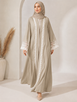 Abaya ouverte Nida de qualité supérieure avec dentelle blanche, couleurs printemps-été, pour femmes musulmanes.