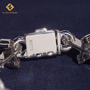 Pulsera de Diamantes Cultivados en Laboratorio con Diseño de Alambre Cruzado, Cadena Cubana, Collar y Pulsera para Hombre, Diamantes Iced Out, Plata 925 - Product Image 6