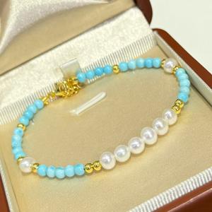 Nueva Pulsera de Perlas de Agua Dulce Turquesa Estilo Chino con Cielo Estrellado Plateado, Pulsera de Tenis de Moda Famosa en Internet - Product Image 5