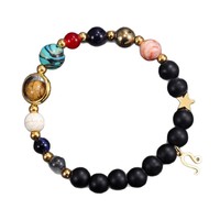 Bracelet porte-bonheur signe du zodiaque pour femme avec perles d'agate et motif huit planètes pour anniversaire