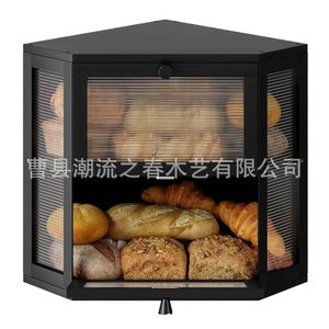 Wooden double-layer bread box, transparent corrugated, <b>kitchen</b> countertop corner toast bread box, double-layer storage - Product Image 5