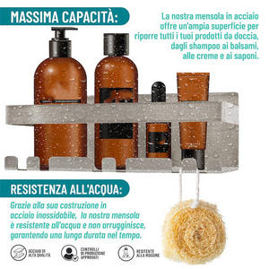 Estante de Almacenamiento para Baño <span class=keywords><strong>sin</strong></span> Taladrar y Posibilidad de Fijación con <span class=keywords><strong>Tornillos</strong></span> Estante de Ducha de Acero Inoxidable Plata 23*8,5*10CM - Product Image 3