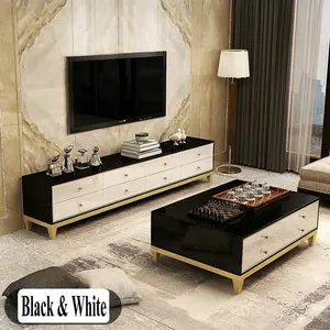 Black White Creative Nordic Affordable Luxury Living Room Furniture Tempered Glass Cover Big Storage Coffee Table Set