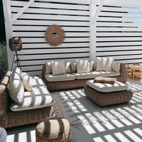 Ensemble de canapés en rotin Design de luxe pour arrière-cour Revêtement en poudre Cadre en aluminium Patio Jardin Canapé