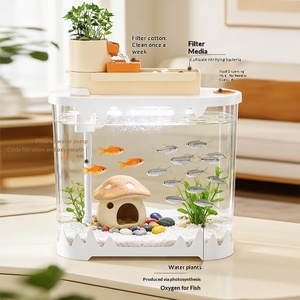 Aquarium ovale de luxe en matériau AS - 3 tailles, 2 couleurs, ensemble complet avec filtre pour la maison, le bureau, vente en gros - Product Image 2