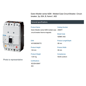 <span class=keywords><strong>NZMB1</strong></span>-A63 259077 <span class=keywords><strong>NZMB1</strong></span> NZM1 EATON Série Eaton NZM Disjoncteur à boîtier moulé complet - Product Image 2