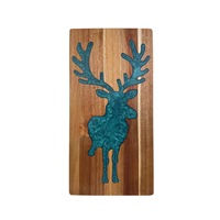 Houten snijplank van acacia met hars, rendier kerstdecoratie, voor kaasplank, westers eten, steak, fruit