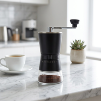 Penggiling Kopi Manual Grosir Bahan Stainless Steel 304 dengan Mata Pisau Keramik Kerucut, Wadah Kaca LFGB, Logo Dapat Disesuaikan, Penggiling Kopi Dapur