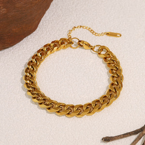 Bracelet chaîne cubaine en acier inoxydable plaqué or 18 carats pour femmes et hommes, chaîne <span class=keywords><strong>gourmette</strong></span> épaisse, vente en gros OEM - Product Image 1
